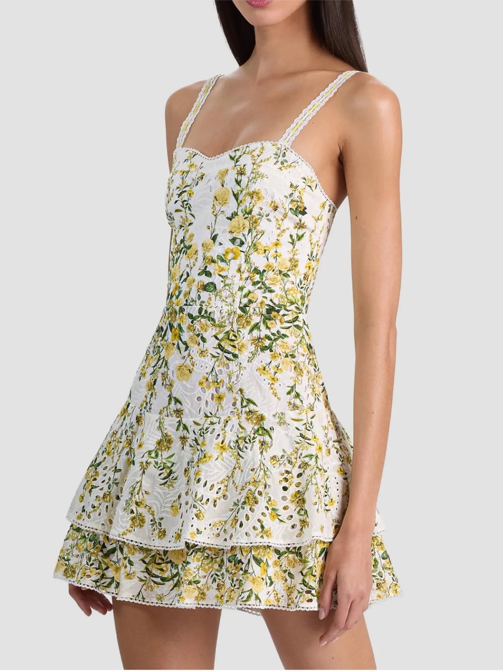 Alice + Olivia Yellow Floral Meredith Mini Dress NWT Sz 8